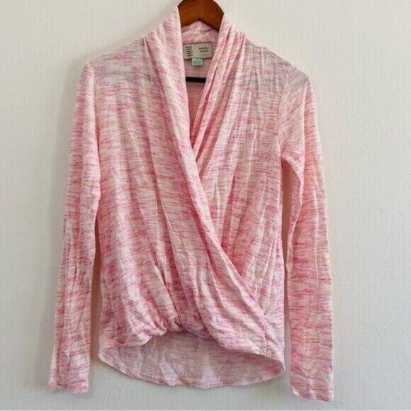 Saturday Sunday Anthropologie Blouse Long Sleeve Wrap Womens XS Spacedye Pink - Picture 1 of 8